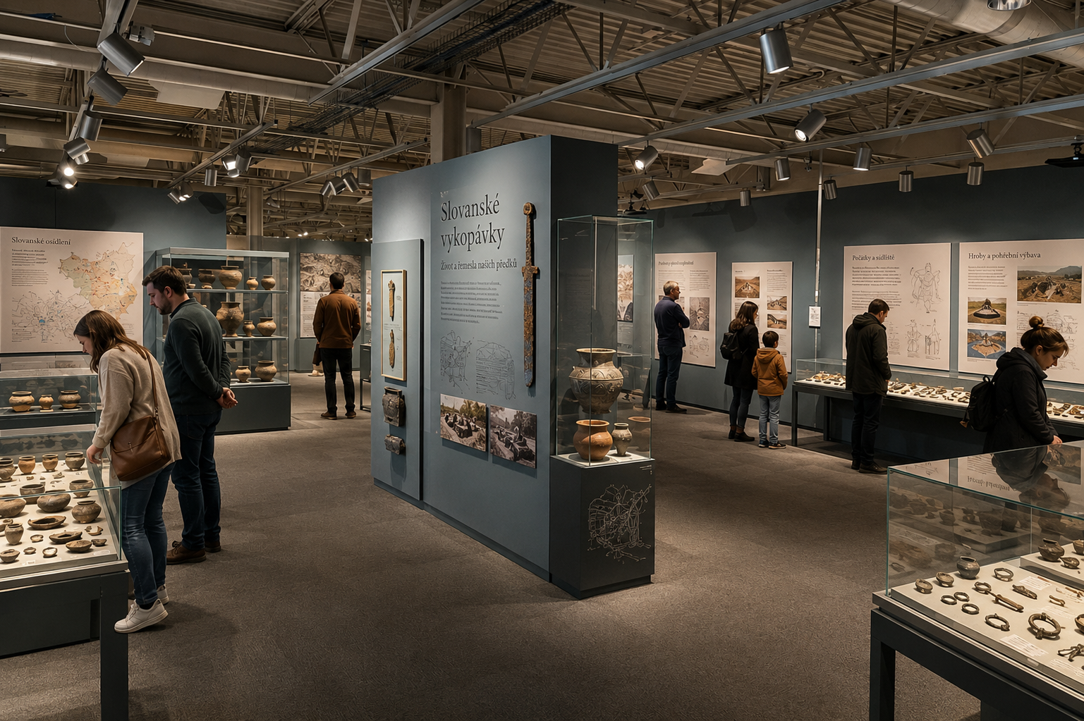 Pražské muzeum s výstavou slovanských vykopávek, keramiky a historických artefaktů